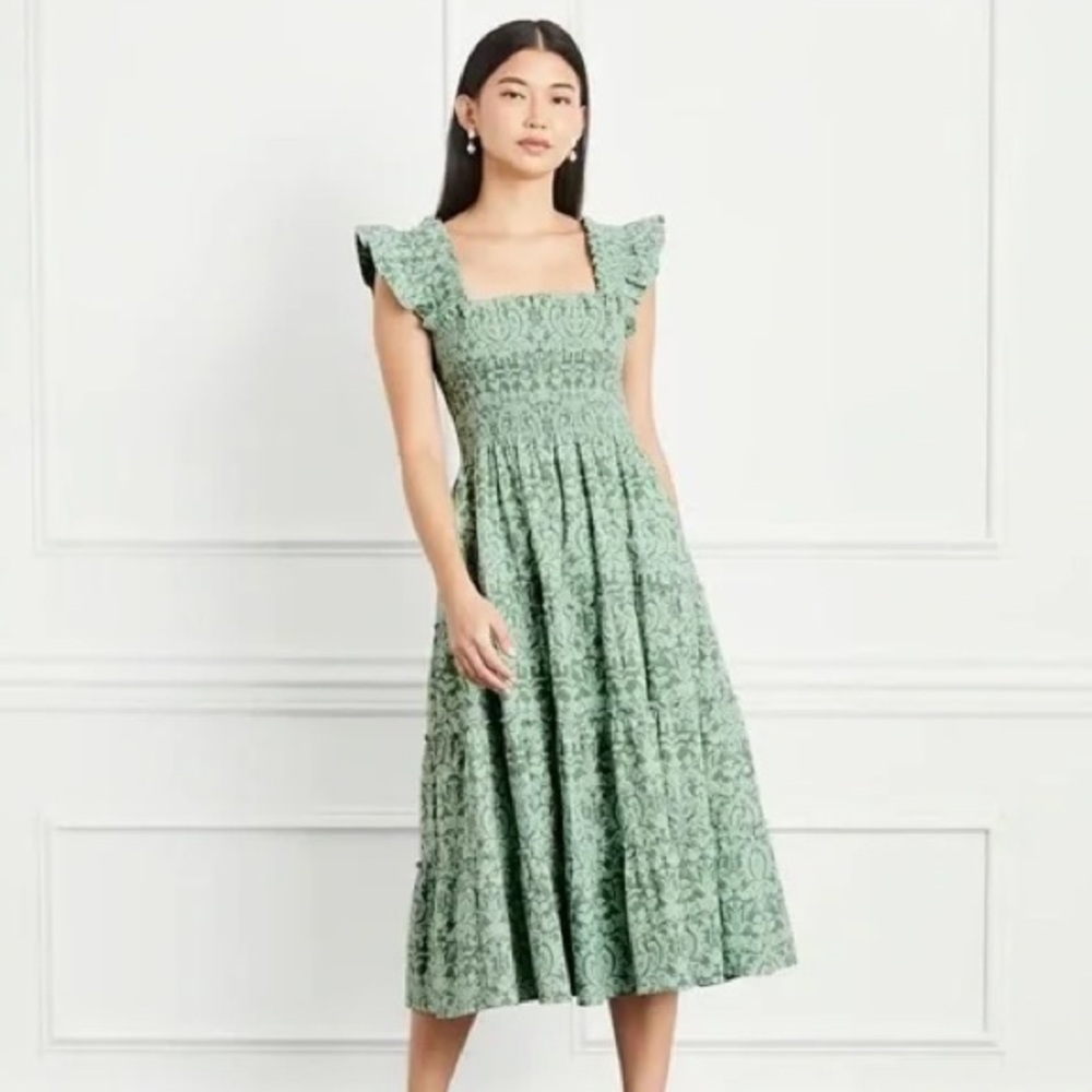 Hill House Ellie Nap Dress Green Jacquard Print